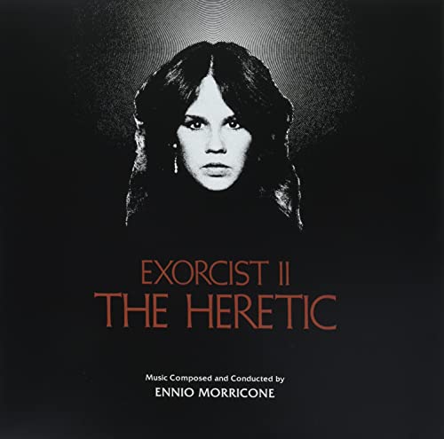Vinyl cover for Exorcist II: The Heretic featuring a portrait against a black background.