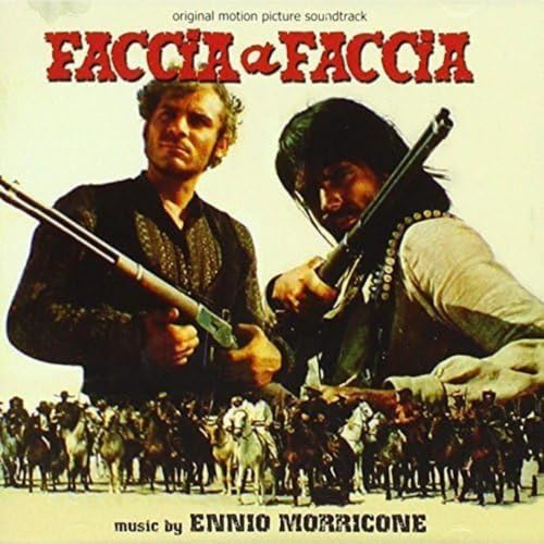 CD cover for Ennio Morricone’s “Faccia a Faccia” soundtrack, two men with rifles.