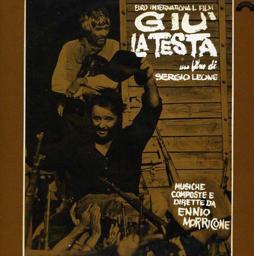 Sepia-toned CD cover for Giu' La Testa featuring two men and film title text.