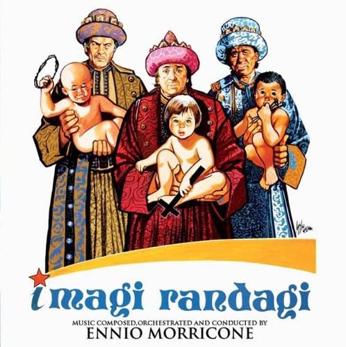 CD cover for Ennio Morricone’s “I Magi Randagi” featuring illustrated figures.