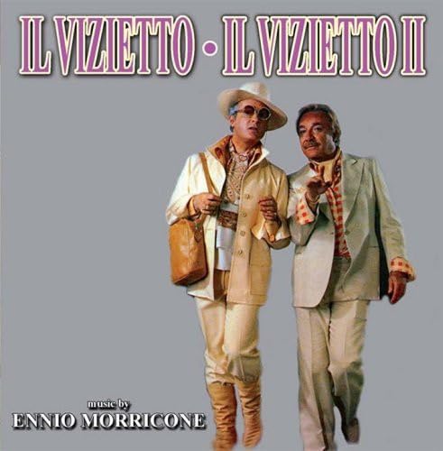 CD cover featuring two suited men, Ennio Morricone’s music noted.