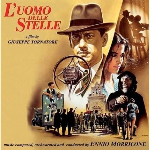 Film poster featuring a man in a hat, a woman, and a film crew.