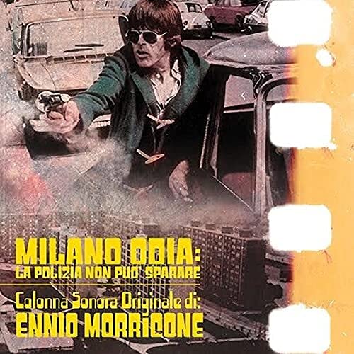 Film poster featuring Ennio Morricone and vintage cars, orange and yellow tones.