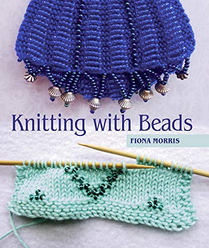 Book cover showing beaded knitting, with needles and a teal swatch.