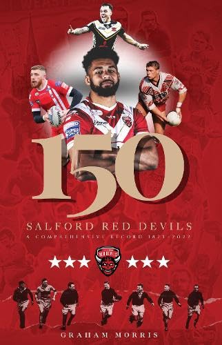 Book cover: "Salford Red Devils – 150", featuring rugby players.
