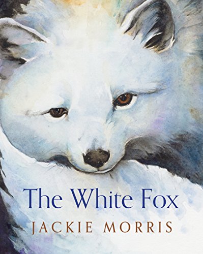 Watercolor painting of a white fox face with book title below.