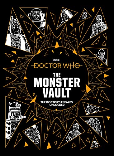 Doctor Who: The Monster Vault" book cover with geometric designs and enemy portraits.