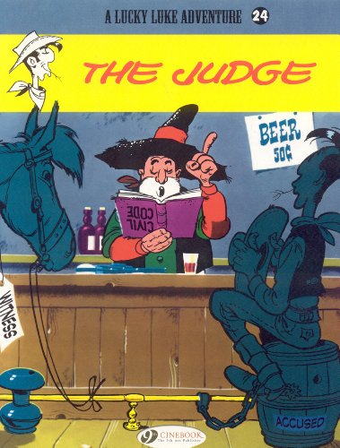 Lucky Luke comic cover: a cowboy, a judge, and a saloon scene.