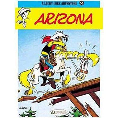 Lucky Luke comic book cover: cowboy riding a white horse in Arizona.