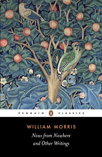 Book cover with birds among branches and flowers, title “News from Nowhere”.
