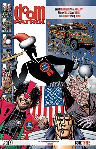 Cover of "Doom Patrol" book three, featuring surreal characters and imagery.