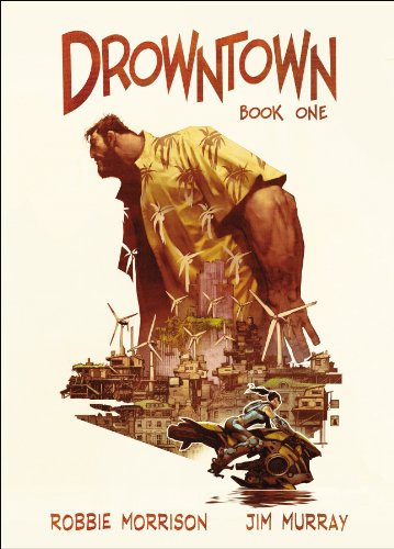 Book cover: man, city, and windmills in a stylized illustration.