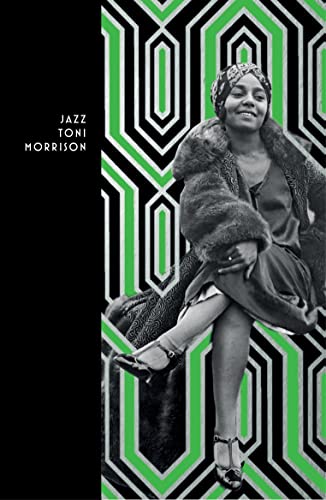 Book cover: woman in fur coat against green geometric pattern.