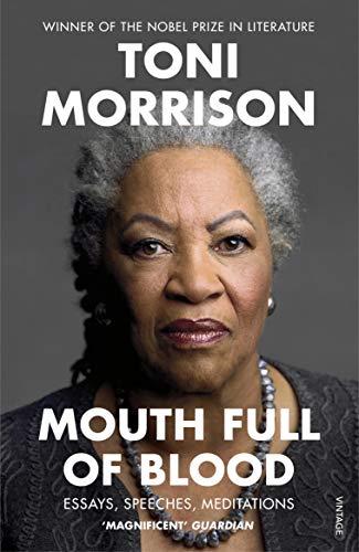 Book cover featuring a portrait of Toni Morrison and the title "Mouth Full of Blood.