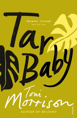 Book cover for “Tar Baby” by Toni Morrison, yellow background, black text.