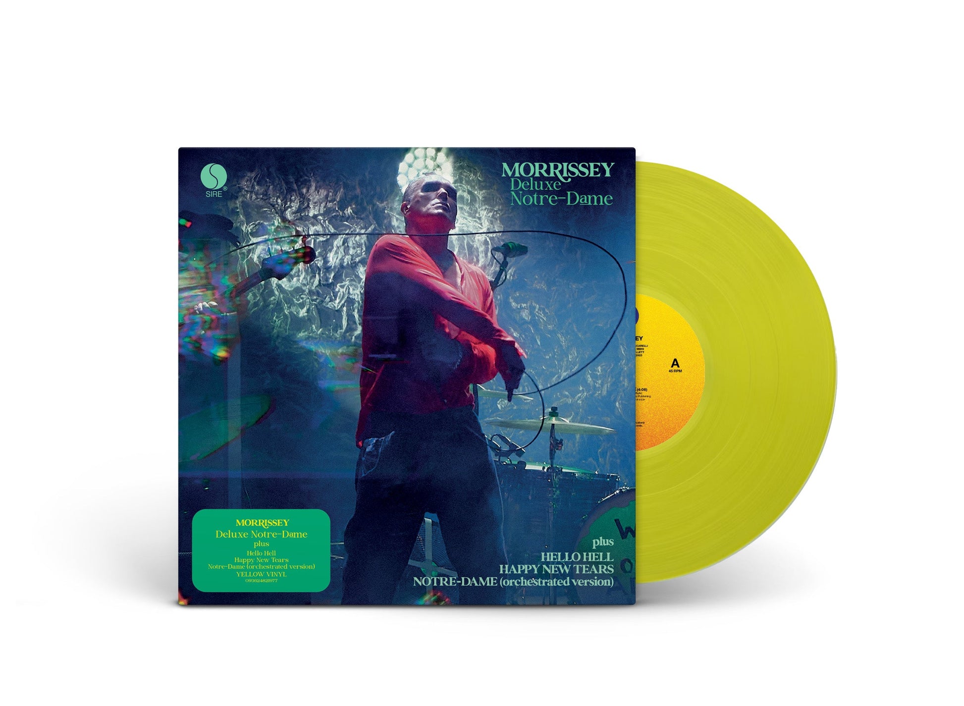 Morrissey Deluxe Notre-Dame album cover with a yellow vinyl record disc.