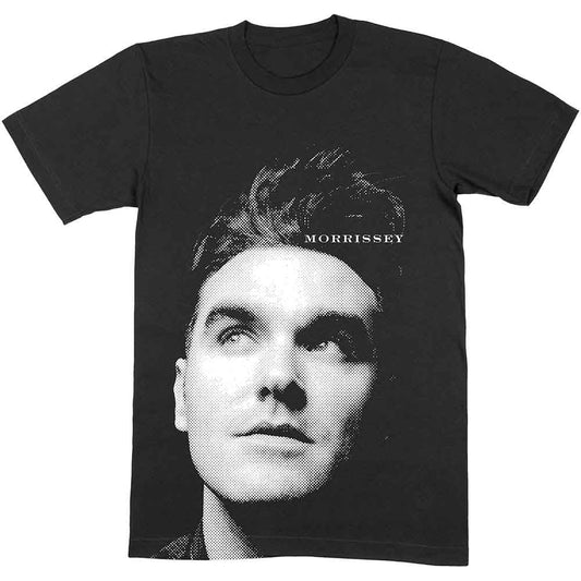 Black Morrissey t-shirt with halftone portrait and "MORRISSEY" text.