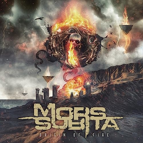 CD cover: fiery, surreal landscape with skull, eyes, and the band's logo.