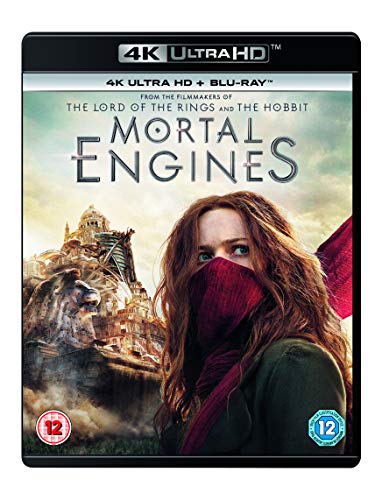 Mortal Engines 4K Ultra HD and Blu-ray cover featuring a woman with a scarf.