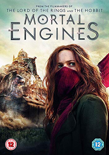 DVD cover for "Mortal Engines" featuring a young woman and cityscapes.