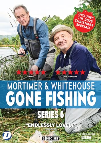 DVD cover for "Mortimer & Whitehouse Gone Fishing" Series 6, two men fishing.