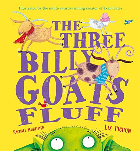 Yellow book cover with three illustrated goats and a green troll.