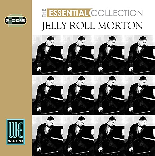 CD cover featuring a grid of Jelly Roll Morton playing piano, with gold accents.