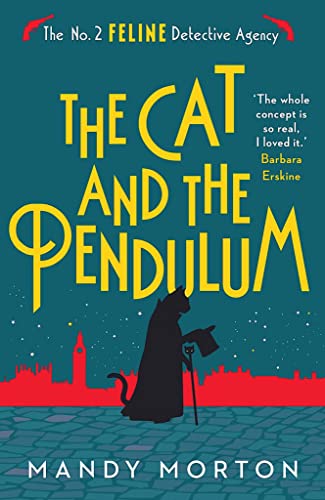 Book cover: black cat detective silhouette, London skyline, red and teal.