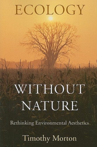 Book cover: “Ecology without Nature” with a silhouetted tree at sunset.