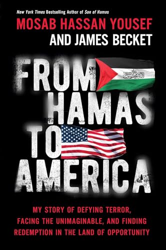 Book cover with Palestinian and American flags, title “From Hamas to America.”