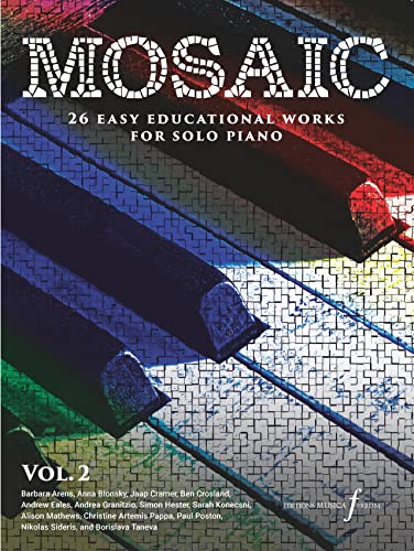 Sheet music cover for "MOSAIC VOLUME 2" with abstract piano key design.