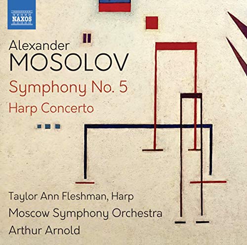 CD cover with abstract geometric design, beige background, and text listing musical compositions.