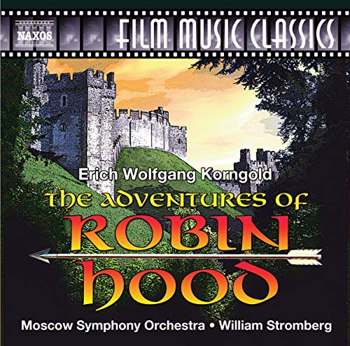 CD cover for Korngold’s “The Adventures of Robin Hood” with castle image.