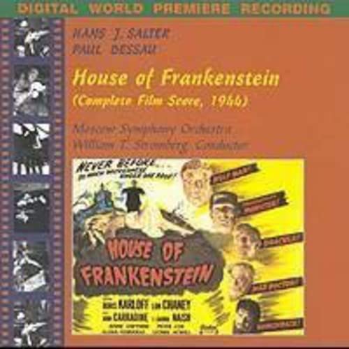 CD cover for "House of Frankenstein" film score with vintage movie poster.