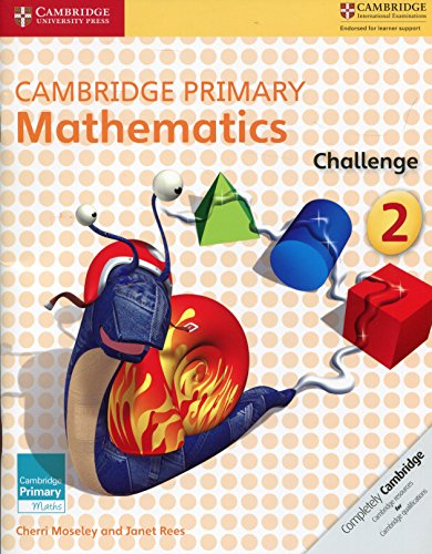 Book cover: “Cambridge Primary Mathematics Challenge 2” with snail and shapes.