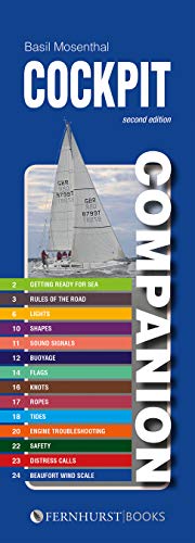 Book cover titled Cockpit Companion featuring a sailboat and a list of nautical topics.