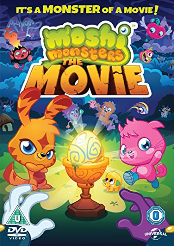 “Moshi Monsters The Movie” DVD cover featuring colorful monster characters and an egg.