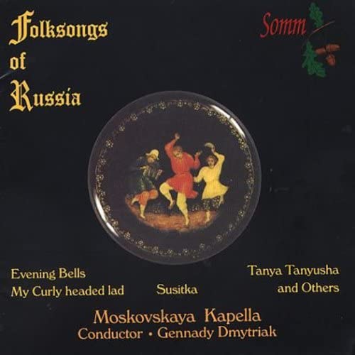 CD cover for “Folksongs of Russia” by Moskosvskaya Kapella, featuring dancers.