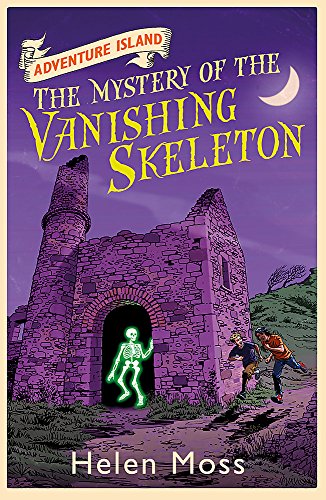 Book cover: crumbling tower, glowing skeleton, and children running away.
