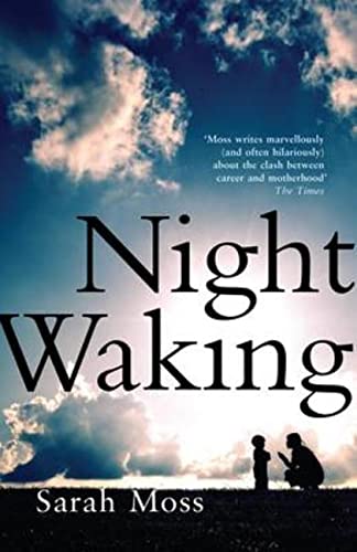 Book cover: “Night Waking” by Sarah Moss, with a cloudy sky and silhouetted figures.