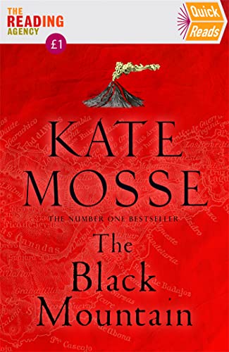 Book cover with a red map background, a volcano illustration, and black text.