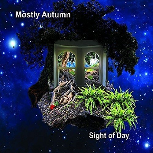 Surreal album art featuring a floating island with a tree, window, and starry sky.