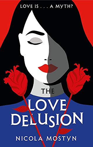Book cover featuring a woman’s face split in two, with red hearts.