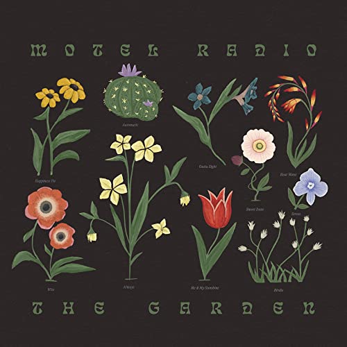 Vinyl album cover featuring various illustrated flowers and plants on a dark background.