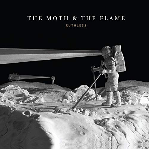 "Black and white vinyl album cover featuring an astronaut on a lunar surface."