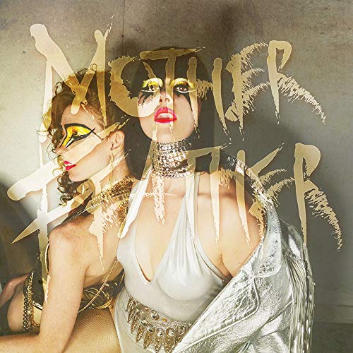 "Album cover with two women in white and gold, 'Mother Feather' text overlay."