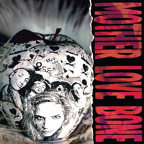 Album cover for Mother Love Bone’s “Apple” featuring a patterned apple and text.