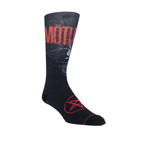 Black crew sock with red "Mötley Crüe" logo and star emblem.