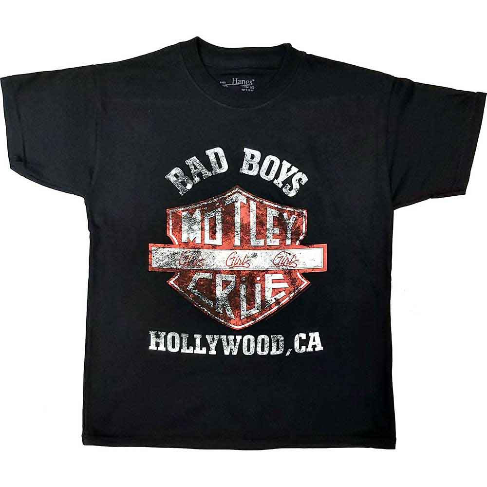 Black Motley Crue kids t-shirt, size 7-8, with band logo print.
