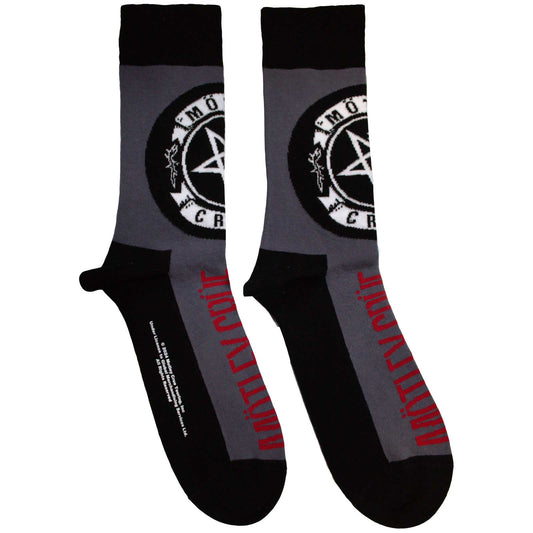 Black ankle socks with a white pentagram within a circle, size UK 7-11.